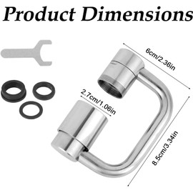 Extensor de Grifo Giratorio, Extensión Aireador Grifo en Forma U con Rotación 1080° con Llave y Juntas Tóricas Universal para Fregaderos Cocina y Baño (2 Modos de Rociado)