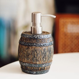 Wooden Barrel Soap Dispenser with Stainless Steel Pump, Refillable Liquid Hand Lotion Bottle for Bathroom, Bedroom and Kitchen
