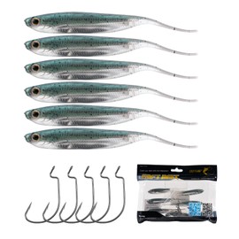 Goture Soft Plastic Baits with Worm Hooks Kit 11pcs, Straight Tail Swimbaits, Fishing Drop Shot Shad Lures, Soft Jerk Shad Baits Jerkbait Minnow Baits for Bass Trout Green 3.14in