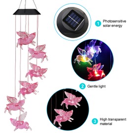 xxschy Solar Flying Pigs Wind Chimes Outdoor - Waterproof Solar Powered LED Changing Light Color Fly Pigs Mobile Romantic Wind-Bell for Home,Balcony,Party,Festival,Night Garden Decoration(Blackboard)