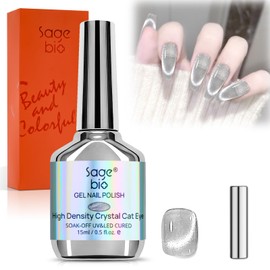 SAGEBIO Cat Eye Gel Nail Polish with Magnet Stick, 15ml Glitter Holographic Nail Polish, Magnetic Effect Gel for Home DIY Manicure Gift, Ethereal Gray