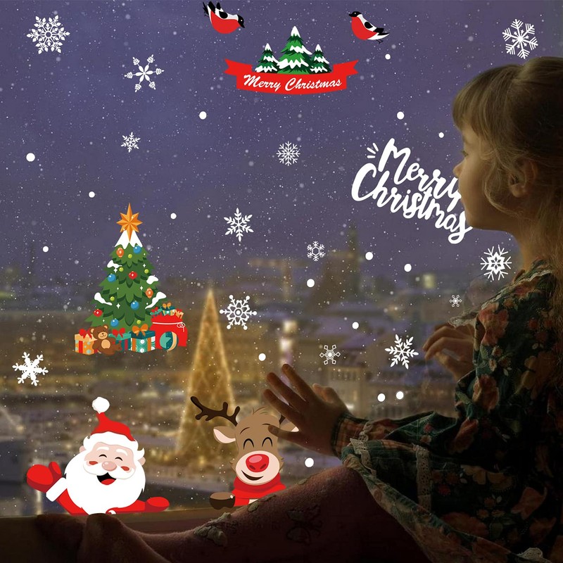 CINECE Christmas Stickers Decoration Removable Glass Window Static Stickers 223pcs