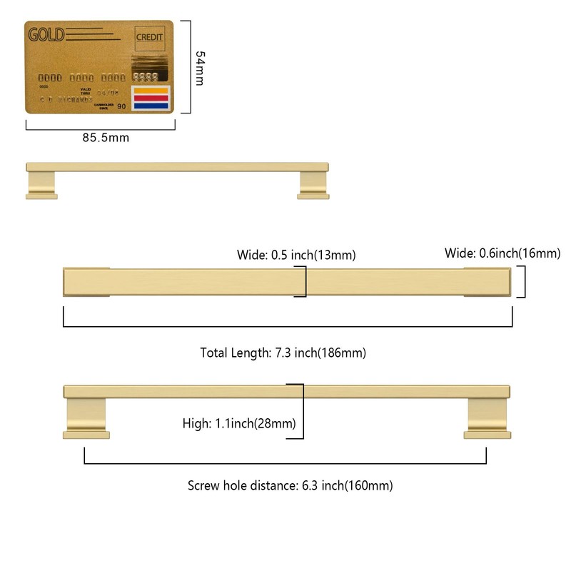Amerdeco 10 Pack Brushed Gold Cabinet Pulls 6.3 Inch(160mm) Hole