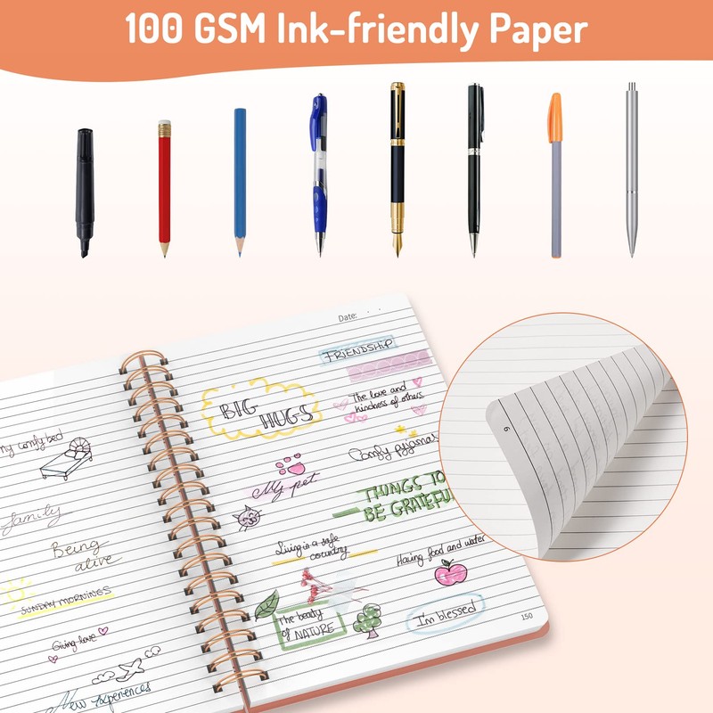Forvencer Lined Spiral Journal Notebook with 300 Numbered Pages, B5