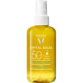 Agua Solar Protectora Corporal Hidratante con Ácido Hialurónico y Vitamina E, Protección Avanzada UVA/UVB FPS50 Capital Soleil Vichy 200ml