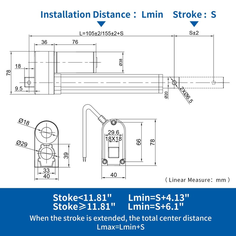 Stroke 9.84inch 220 lbs 12v 0.47"/sec Electric Linear Motor Actuator