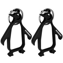 munkees Penguin Bottle Opener Keychain 2 Pack Aluminium Key Beer Opener, Outdoor Travel Accessories Black