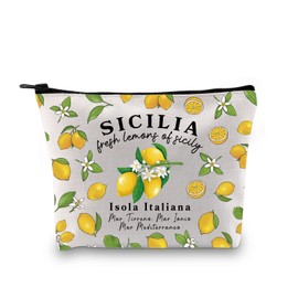 Zuo Bao Sicily Lemons And Limoncello Sicilia Island Italy Gift Sicily Makeup Bag Lemon Cosmetic Bag Travel Lover Europe Travel Gift (SICILIA)