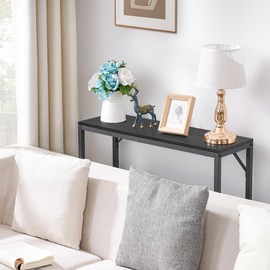 HOMCENES Narrow Console Table with 2 Support Bar, Small Entryway Table, Thin Sofa Table, Industrial Couch Table, Display Table, Side Table for Living Room, Bedroom, Sturdy and Stable, Black