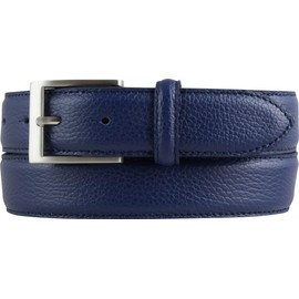 BELTINGER Italian Suit Belt 35mm Wide Mens Suit Belt Trouser Belt Textured Leather Buckle Silver, Blue / Silver