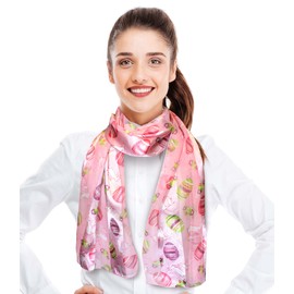 CBC Crown Women's Lightweight Easter Bible Prayer Hands Silk Feeling Satin Striped 13"x60" Fashion Scarf (Easter Egg - Pink)