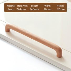 KOVNISE 2 Pack Solid Wood Beech Cabinet Handles Original Wood Color Simple Style for Cabinet Door Drawer Dresser Drawer Cabinet Wooden Door Handle (224mm)