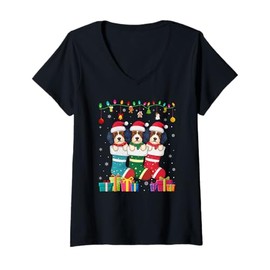 Womens Three Havanese Dog in Sock Funny Boys Girls Kids Christmas V-Neck T-Shirt