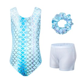 Surgoal Gymnastics Leotards for Girls with Short Sleeveless Sparkle Ballet Dance Unitard Gymnastics Athletic Outfit 3Pcs for Kids 8-9 Years