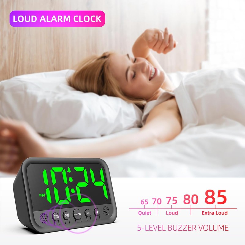 Small LED Digital Clock for Bedroom, Loud Alarm Clock for