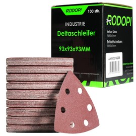 RODOPI RedDevil Sanding Triangles for Delta Sanders Grit 40-320 Zirconia Corundum Velcro 93 x 93 x 93 mm Delta Sandpaper 6 Holes for Triangle Sanders - Pack of 100 K320