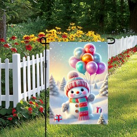 BlissYard Snowman with Balloons Garden Flag 12x18 Inch Banner Winter Snow Scene Winter Outdoor Yard Decoration House Banner Porch Lawn Patio Home Decor