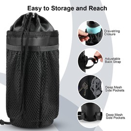 Bike Water Bottle Holder Bag for Kid Adult, Caudblor Insulated Bicycle Coffee Cup Holders with Phone Storage, Black Handlebar Drink/Beverage Container for Walker/Cruiser/Exercise/Mountain Bike…