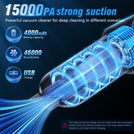 IHE Car Vacuum Cleaner, 15000Pa Handheld Cordless Rechargeable Wet & Dry Vacuum, 120W High Power for Car, Pet, Home, Office Cleaning, Washable HEPA Filter, Multi-Nozzles 01