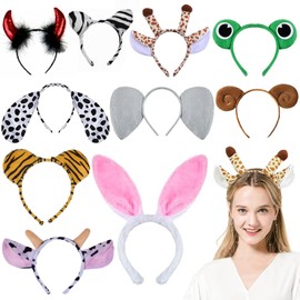 10 Pieces Animal Headbands, Animal Ears Headband Cartoon, Cartoon Headband Children's Set, Party Animal Fancy Dress Headband for Children Adults Carnival Birthday Theme Party