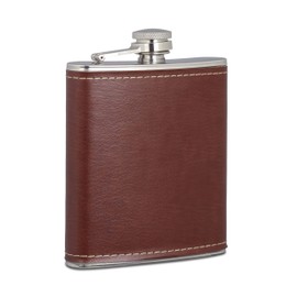 Relaxdays 3 x Hip Flask 200 ml Stainless Steel with Faux Leather Case, Small Pocket Hip Flask for Travel, Brown
