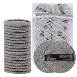 VIVOTE Microfibre Washable Pads Pack of 20 Reusable Microfibre Make-Up Cloths Soft for Face Cleansing and Skin Care with Laundry Bag (Bamboowood Charcoal)