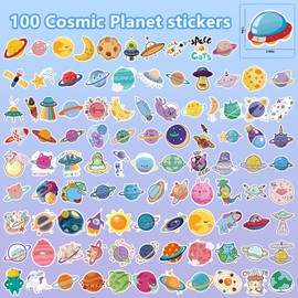 VERKSTAD Christmas 100 PCS Water Bottle Stickers for Kids,Waterproof Vinyl Space Planet Stickers for Children,Skateboard,Laptop Sticker for Girls Boys Classroom Prizes