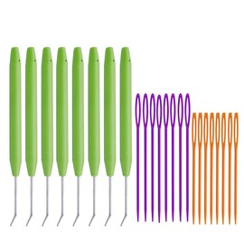 Knitting Crochet Yarn Needle Hook Kit Loom Knit Hook Set，8 Pcs Crochet with 16 Pcs Plastic Sewing Large Eye Needles for Sweaters Knitted Hats Woven Socks (Green)