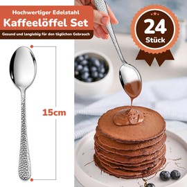 HaWare Coffee Spoons, 24 Pieces, Stainless Steel Tea Spoon, Dessert Spoon Set, Small Spoon for Home/Restaurant/Hotel, Highly Polished & Dishwasher Safe - 15 cm (Hammered Handle)