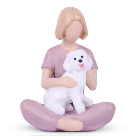 LINYTHER Girl and Dog Figurine Statue – Pet Memorial Gifts for Dog Lovers, Hand-Painted Resin Statue for Tabletop, Shelf, Desk Decor - Sympathy Gift for Birthday, Christmas, Thanksgiving – Purple