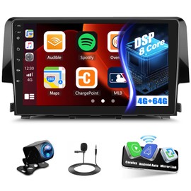 4G+64G/8 Core Android Car Stereo for Honda Civic 2016 2017 2018 2019 2020 Wireless Apple CarPlay Android Auto GPS Navigation 9 Inch 1280 * 720 Touch Screen Bluetooth WiFi DSP FM/RDS Backup Camera