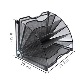 EasyPAG Desk File Organizer, 6-Section Vertical File Folder Holder Stand, Fan-Shaped Metal Rack File Sorter for Office Classroom Desktop Organization, Black