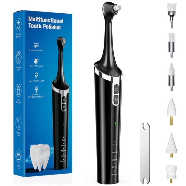 HAPYGO Electric Tooth Polisher, Rechargeable Teeth Cleaning Kit with 6