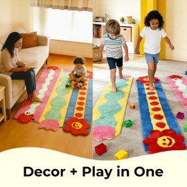 Modular Play Rug Set, 3-Piece Washable Area Rug, Soft Interactive Stepping Path Runner for Home & Play, Bedroom, Living Room (3, Fun Tracks)