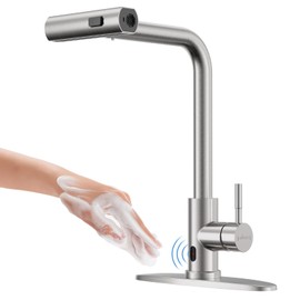 APPASO Touchless Kitchen Faucet with Pull Down Sprayer, Waterfall Motion Sensor Kitchen Sink Faucet Touchless, Brushed Nickel Stainless Steel Single Handle Hands-Free Sink Faucet