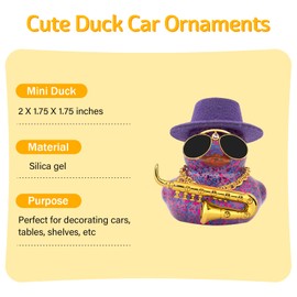 wonuu Car Decoration Saxophone Rubber Ducks, Dashboard Decor Duck Car Ornaments with Mini Top Hat Necklace Sunglasses, Dark Purple