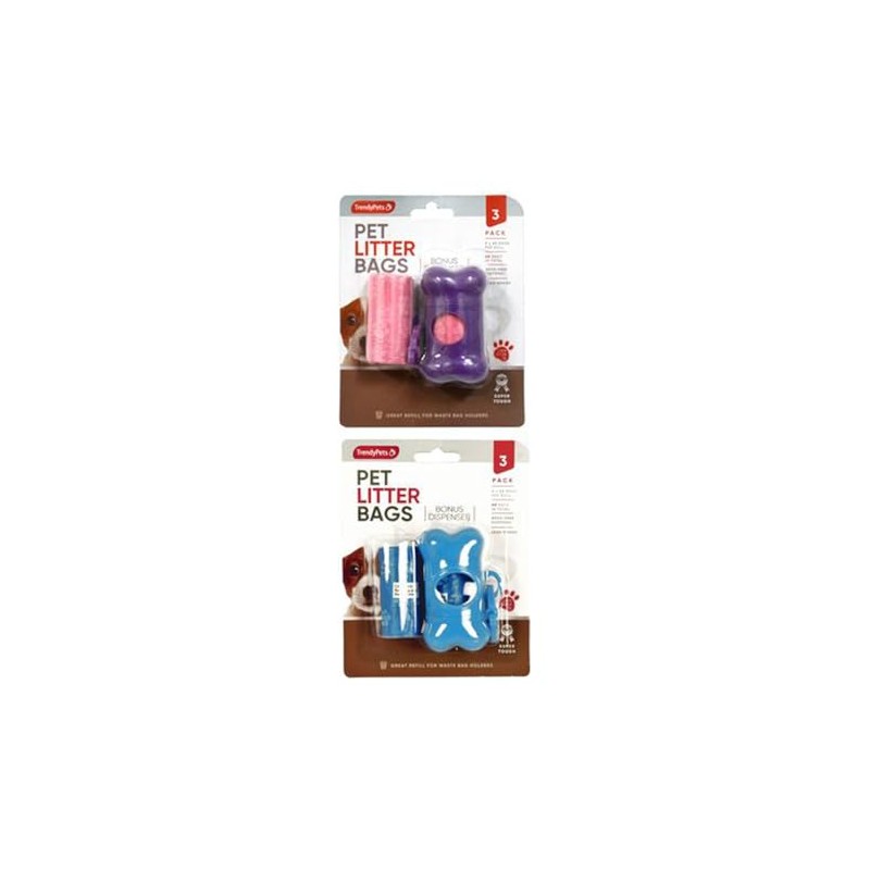 Trendy Pets Pet Cleanup Bags with Holder, Assorted (Pack of