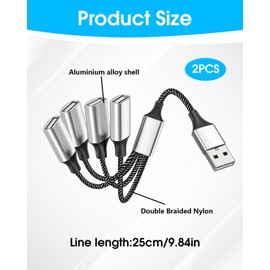 GCNWW USB Splitter 4 Port Portability 1 In 4 Out USB Adapter, Practical USB Male to Usb Four Female Adapter for Data Transfer/Charging/OTG Functions Usb Extender Hub Compatible with Mac/Laptop (2PCS)