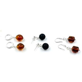 Amber Earrings Silver | Amber Jewellery | Natural Amber Earrings Drop Set of 3 Pairs, No, Amber