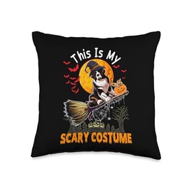 My Scary Costume Horror Landseer On Witch's Broomstick Throw Pillow