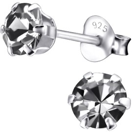 EYS JEWELRY Women's 925 Silver Earrings - 5 mm Cubic Zirconia - Round Crystal Stud Earrings, Sterling Silver, Cubic Zirconia
