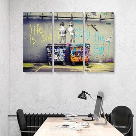 Blaze Canvas Banksy Peeing Boys Life is Short Chill The Duck Out Street Graffiti Canvas Wall Art Home Decor (3 Piece Medium)