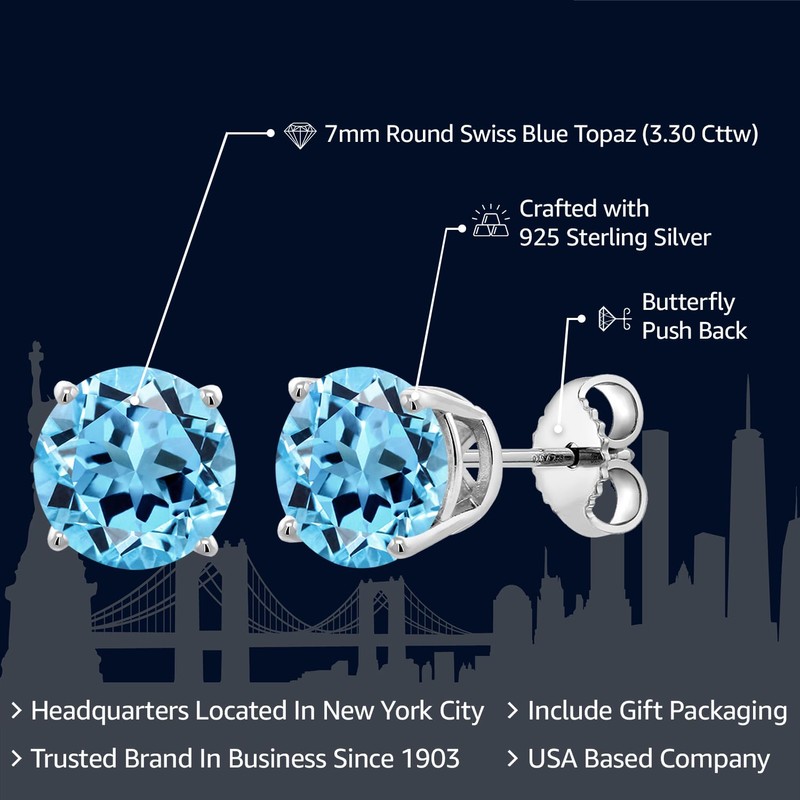 Gem Stone King 3.1 Cttw Aretes de Plata de Ley