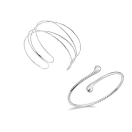 GUOYOU Women's Bangle Gold Upper Bangle Gold Silver Ener Drop Design Bangle Open Bangle Upper Arm Wrap Bracelet Statement Jewellery for Wrist Arm Bangle Silver Flasher Bangle, Metal, No