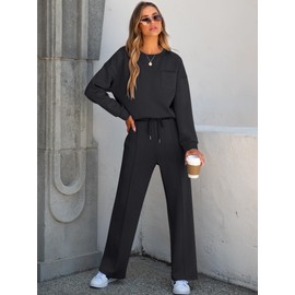 ANRABESS Women 2 Piece Set Long Sleeve Sweatsuit Sweatpants Tracksuit Sweat Casual Matching 2024 Travel Fall Trendy Outfits Black Large
