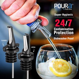 3-in-1 Liquor Pour spout with Built-in Fruit Fly Protection - Dishwasher Safe Hygienic Alcohol Speed Spouts - Also for Olive Oil, Juice, Syrup. Silver 2 Pack