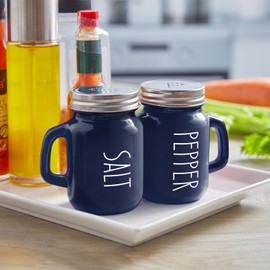 Navy Blue Salt and Pepper Shakers Set, 4 oz Cute Modern Glass Shaker Sets with Stainless Steel Lids, Blue Kitchen Decor and Accessories for Home Restaurants Weddings