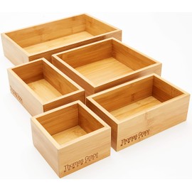 5-Piece Bamboo Storage Box & Organizer Set - Thomas Grace Homewares. Multi-sized Set of 5 Drawer Dividers Organizers Boxes for kitchen, office, jewellery, junk, cosmetic, bath, bedroom or anywhere.