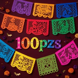 Papel Picado Colores Día De Muertos Decoración 100pz 36x25cm