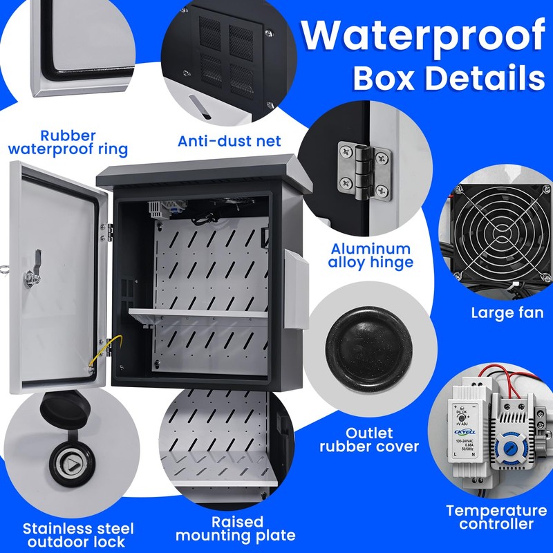Waterproof Outdoor Electrical Box with Thermostat & Fan, 15.7" H